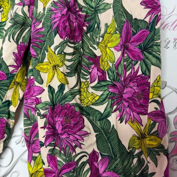 H&M pants floral tropical purple green cream leafs flowers comfy lightweight - Picture 4 of 9